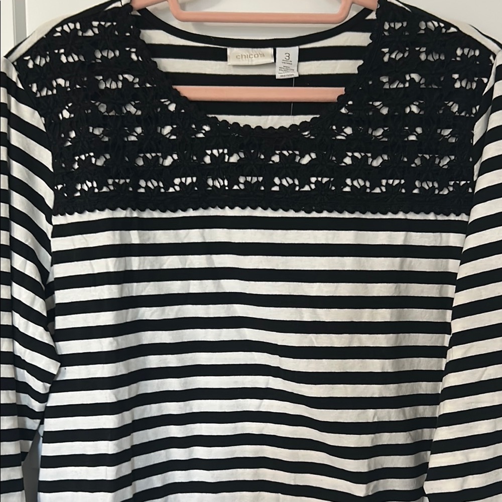 Chico's Black and White Striped Lace Blouse - Picture 3 of 8